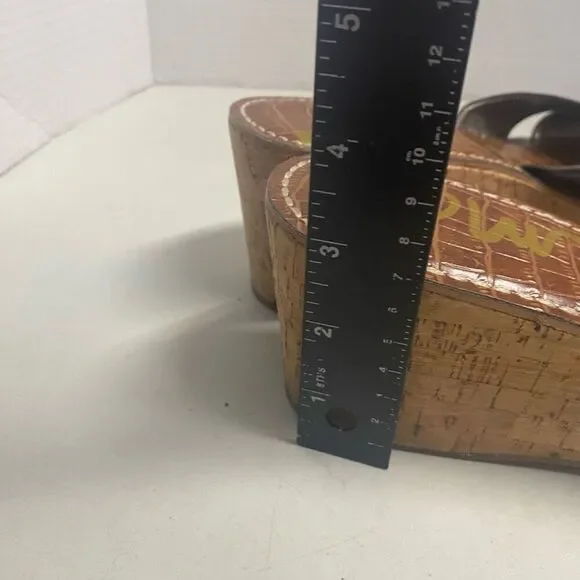 SAM EDELMAN Reid Cork Black Wedge‎ Sandals Size 9.5 M Slip On - Picture 7 of 11